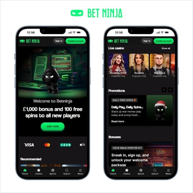 bet ninja screenshots on mobile on a white background